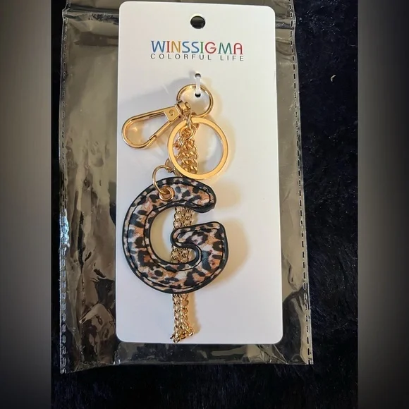 🐆 Leopard PU leather “G” Initial Letter Keyring Keychain Bag Charm🐆NWT - Picture 6 of 10